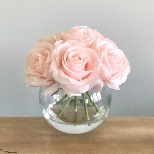 Real Touch Rose Flower Arrangement. Blush Roses in Clear Faux Etsy