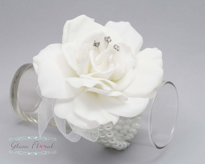 White Gardenia Wrist Corsage Real Touch Flowers Wedding Etsy
