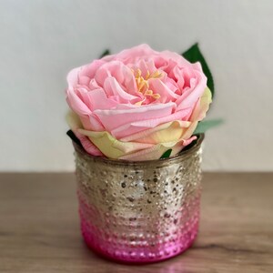 Single Rose Real Touch Flower Arrangement. Pink Rose in Pink Silver Mirror Vase. Light Pink Rose Wedding Centerpiece Bouquet image 2