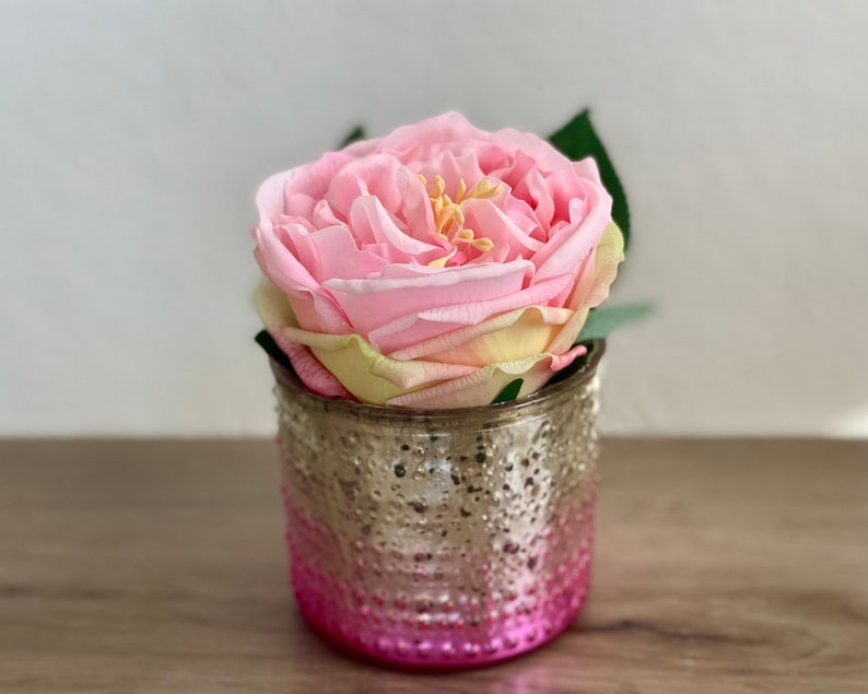 Single Rose Real Touch Flower Arrangement. Pink Rose in Pink Silver Mirror Vase. Light Pink Rose Wedding Centerpiece Bouquet image 2