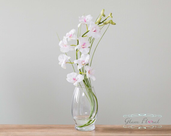 Tall Real Touch Flower Arrangement White Pink Dendrobium Etsy