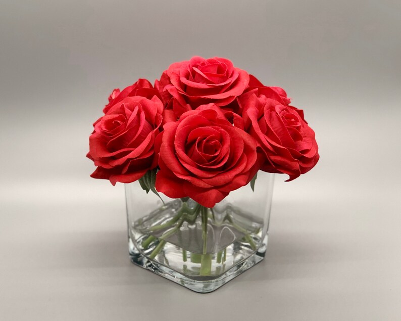 Real Touch Rose Flower Arrangement. Red Roses in Faux Water Etsy