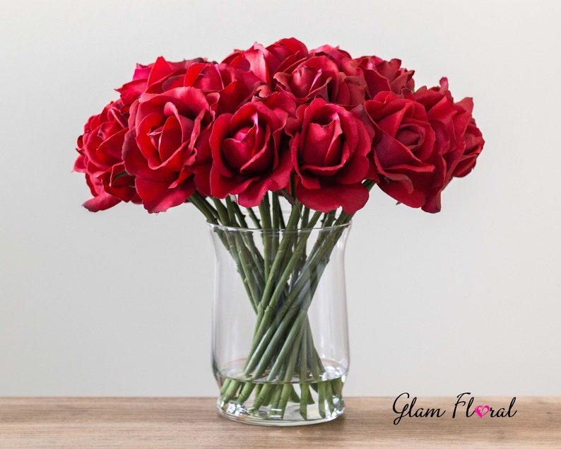 Red Real Touch Rose Flower Arrangement. Roses in Faux Water Etsy