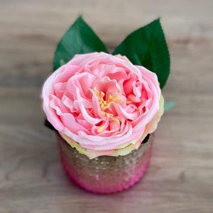 Single Rose Real Touch Flower Arrangement. Pink Rose in Pink Silver Mirror Vase. Light Pink Rose Wedding Centerpiece Bouquet image 1