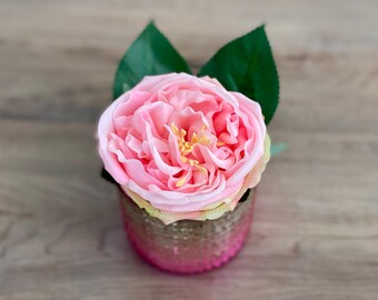 Single Rose Real Touch Flower Arrangement. Pink Rose in Pink Silver Mirror Vase. Light Pink Rose Wedding Centerpiece Bouquet
