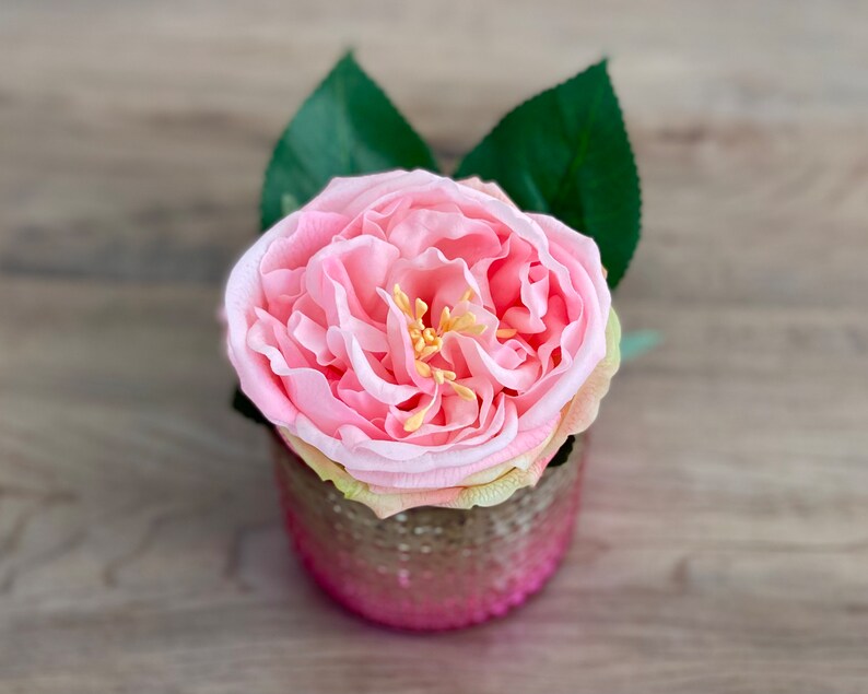 Single Rose Real Touch Flower Arrangement. Pink Rose in Pink Silver Mirror Vase. Light Pink Rose Wedding Centerpiece Bouquet image 1