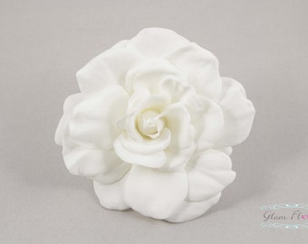 Real Touch Gardenia Hair Clip / Brooch / Corsage, Real Touch Gardenia Rose Fascinator in Natural Cream White
