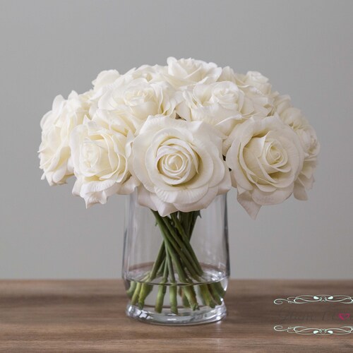 Real Touch Rose Flower Arrangement. Cream White Roses in Faux Etsy