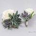 Succulent Corsage and Boutonniere Set - Real Touch Flowers, Prom Corsage, Succulent Boutonniere, Succulent Wrist Corsage, White and Green 
