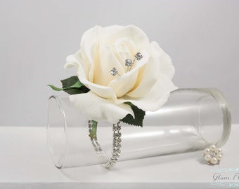 Ivory Rose Wrist Corsage- Wedding Flower- Prom Corsage- Real Touch Rose Corsage- Wrist Corsage. Caroline Rose Collection