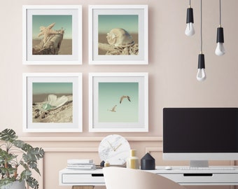 Oceanside Spa Collection Prints, Digital Download, Home Decor Teal Aqua Mint Green Turquoise Seashells Starfish Sky Beach Photography Prints