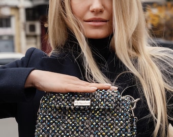 Green Beaded Bag | Handmade Shoulder Purse | Y2K Aesthetic Statement Handbag, Handmade Beaded Green Bag | Trendy, luxury, women’s accessorie