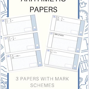 Op de afbeelding: Drie afdrukbare werkbladen met rekenproblemen voor leerlingen. De werkbladen bevatten problemen met breuken, percentages en vermenigvuldiging. Elk werkblad heeft een raster waar leerlingen hun antwoorden kunnen invullen.