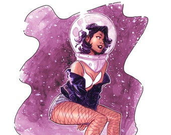 Space Girl, Illustrierter Giclée-Kunstdruck, Pinup Art, Wand Kunst Illustration, Wand-Dekor, Sci-Fi, Für Zuhause, Schlafzimmer Wände