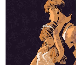 12X16 Romeo i Julia, Tatuaże, Ilustrowany wydruk artystyczny Giclee, Pinup Art, Ilustracja ścienna, Rysunek, Dziewczyna, Walentynki