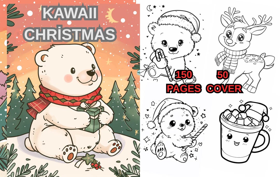150 Cute Kawaii Christmas Coloring Pages for Kids | Holiday Coloring ...