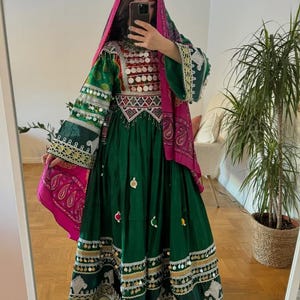Green long afghan koci dress.nikkah dress for bride.wedding dress for women