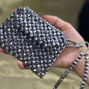 Mini porta-cartões com contas de cristal artesanais para meninas. Presente para ela. Carteira de bolso.