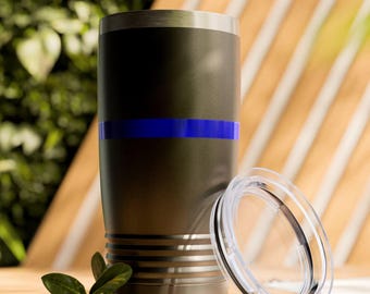 Taza de viaje Thin Blue Line: vaso térmico de acero inoxidable de 20 oz