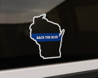 Calcomanía de la Línea Azul Delgada de Wisconsin: Pegatina de apoyo a las fuerzas del orden