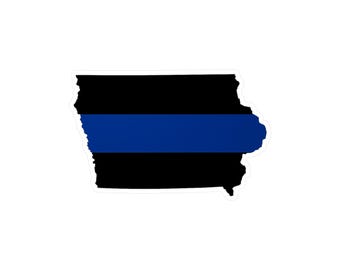 Calcomanía de vinilo de la Línea Azul Delgada de Iowa: Pegatina de apoyo a las fuerzas del orden