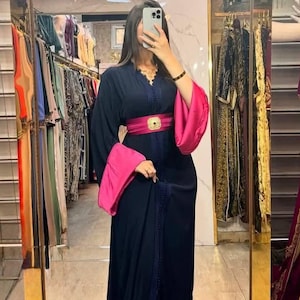Elegant Moroccan Caftan | Statement Belt & Flared Sleeves | Handmade Takchita