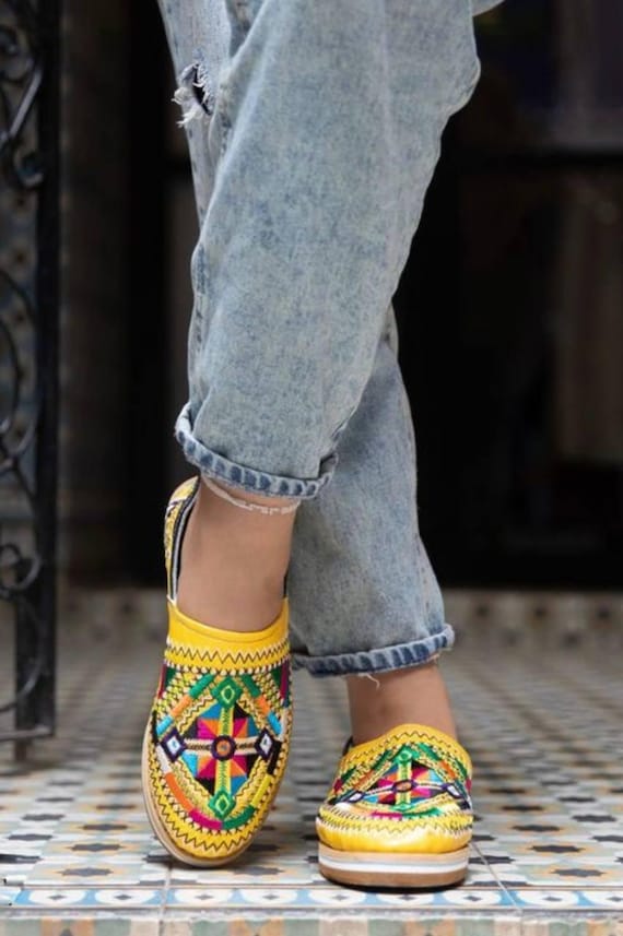 Colorful Geometric Patterned Loafers Fabric Laofers - Multicolored WS U 68083 - 57 Marron - Etsy main image 4