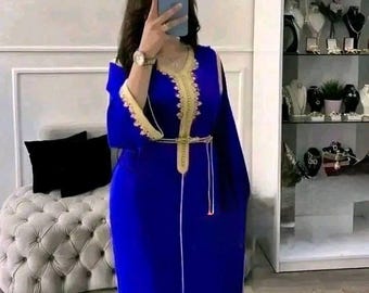 Elegancki marokański kaftan ze złotym haftem – tradycyjny takchita | Suknia formalna | Strój ślubny i na Eid