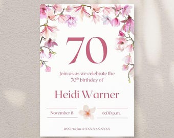 Elegante 70e verjaardagsuitnodiging met bloemdessin