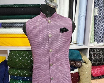 Lavender Color Luxury Formal & Casual Indian Wedding Jacket/Waistcoat/Coat/Vest/Sherwani/ Lavender Sherwani For Men in Sequins Mirror Work