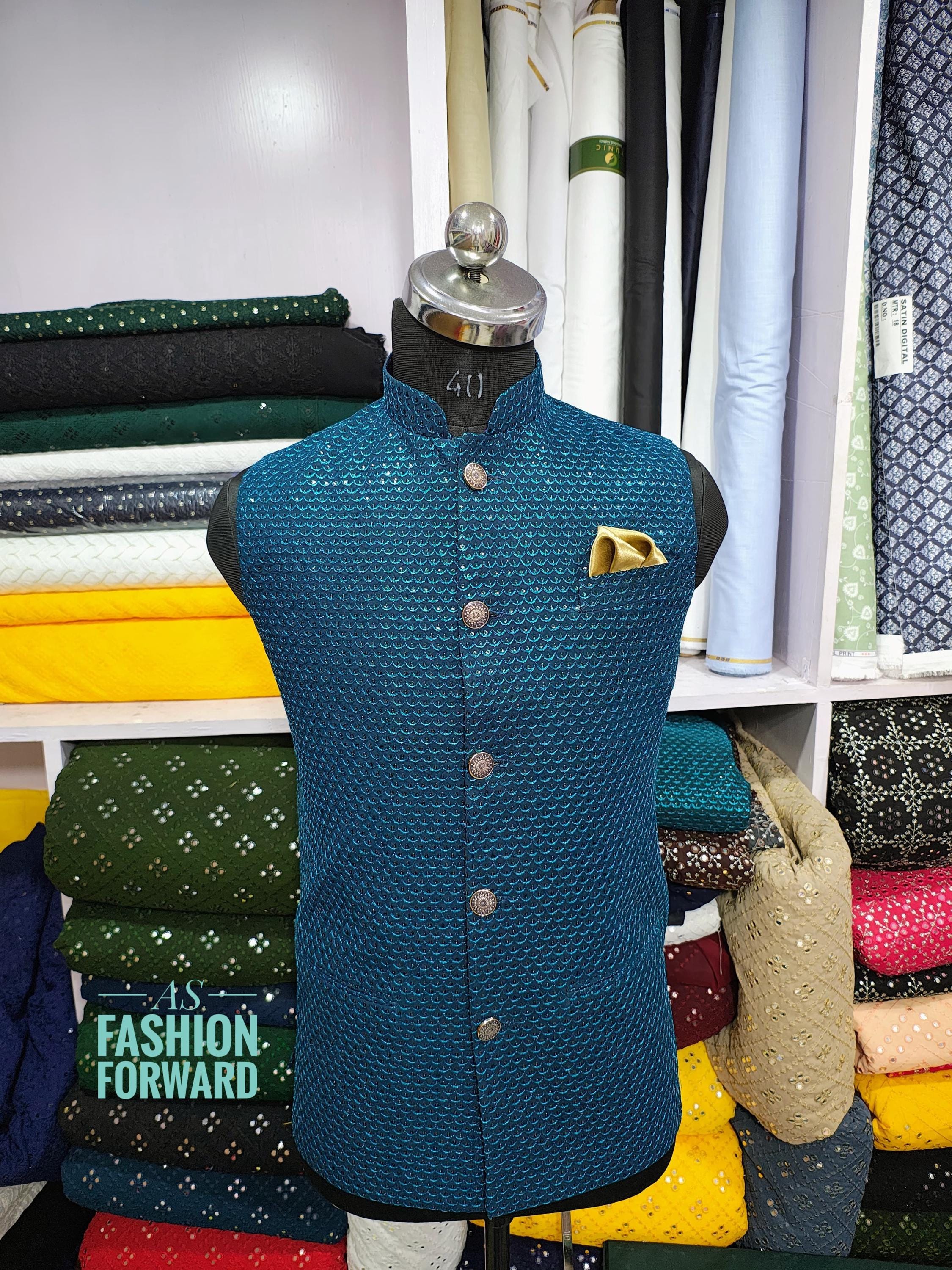 Teal Blue Sherwani for Men | Traditional Indian Ethnic Wear Jackets/Coats | Stylish Men Trendy Outfit Nehru Jacket | Men Waistcoat in Mirror