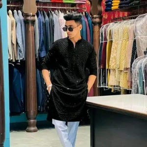 Black Heavy Chikankari Mirror Work Kurta dhoti Set – Indian Wedding &