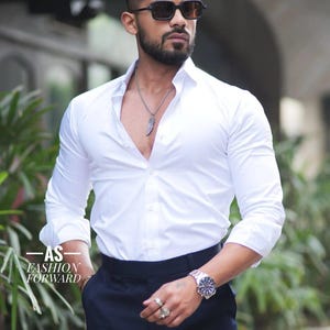 WHITE Shirt for Men | Soft Cotton Shirt | Men&#39;s Shirts | Formal Event Shirt | Gift for Him/Boyfriend/Husband/Brother | Male New Style Shirts