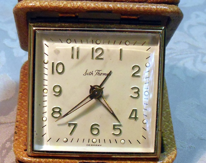 Vintage Travel Alarm Clock Seth Thomas Made in Germany With Ochre Case