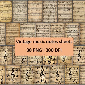 Music Notes Junk Journal, Vintage Sheet Music, Art Journal Pages, Scrapbook Supplies, Music Themed Ephemera