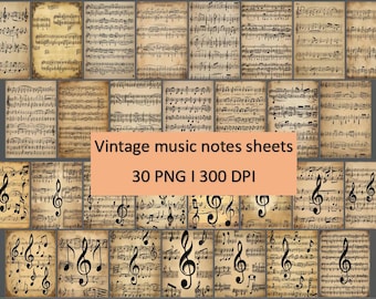 Music Notes Junk Journal, Vintage Sheet Music, Art Journal Pages, Scrapbook Supplies, Music Themed Ephemera
