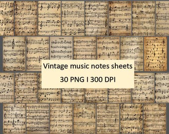 Junk Journal with Music Sheets, Vintage Notes, Scrapbook Pages, Creative Journal, Ephemera for Crafts