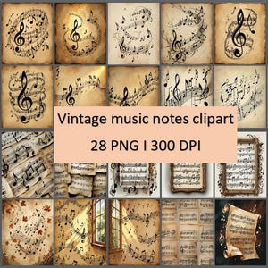 Music Notes Junk Journal, Vintage Sheet Music, Art Journal Pages, Scrapbook Supplies, Music Themed Ephemera