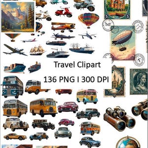 Travel Journal Clipart: Vintage Luggage, World Globe (PDF Download)