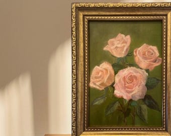 Print of “Blushing Petals” | Print Antique Vintage Rose Boquet Flowers | Rose Print Vintage Art Impressionistic Soft Oil Painting