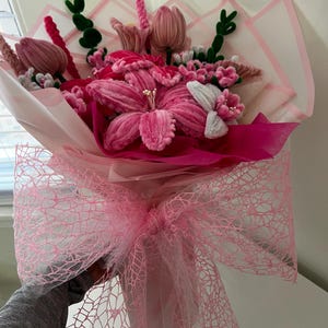 Blush Pink Pipe cleaner Flower Bouquet: eternal flower bouquet, pink and white lilys, cherry blossoms, tulips, callas and filler flowers. image 6