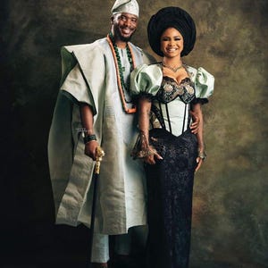 African Couple Traditional Wedding Outfits | Aso oke Gown | Agbada Men&#39;s Traditional Outfit | Nigerian Couple Outfits | Yoruba Couple Outfit