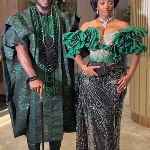 African Couple Traditional Outfits | Iro and Buba Dress | Agbada | African Men&#39;s Outfit | African Men&#39;s Suit | Yoruba Couple Outfits