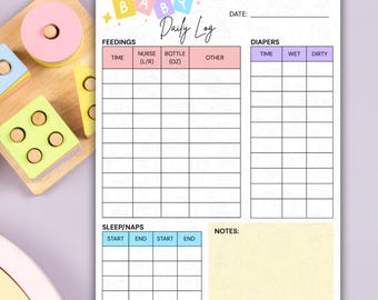Baby Tracker Printable | Daily Log for Feeding, Diapers, and Sleep | Instant Download