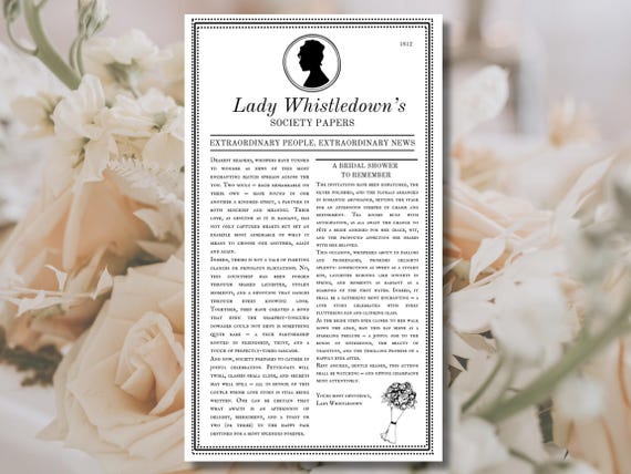 Lady Whistledown Society Papers for Bridal Shower