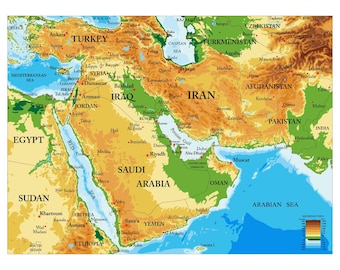 Middle East Map Detailed High Quality Print Poster Wall Art pick size A4/A3/A2/90x60cm