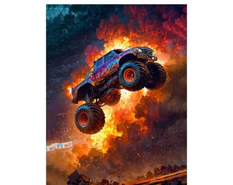 Póster de Monster Truck, arte mural de camiones todoterreno, decoración de deportes de motor extremos, impresión de alta calidad, póster de pared, tamaño A4/A3/A2/90 x 60 cm