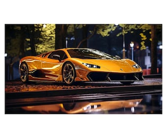 Lamborghini Golden Supercar High Quality Print Poster Wall Art pick size A4/A3/A2/90x60cm