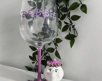 Mrs Potts Beauty And The Beast Wine Glass (Can be personalised)
