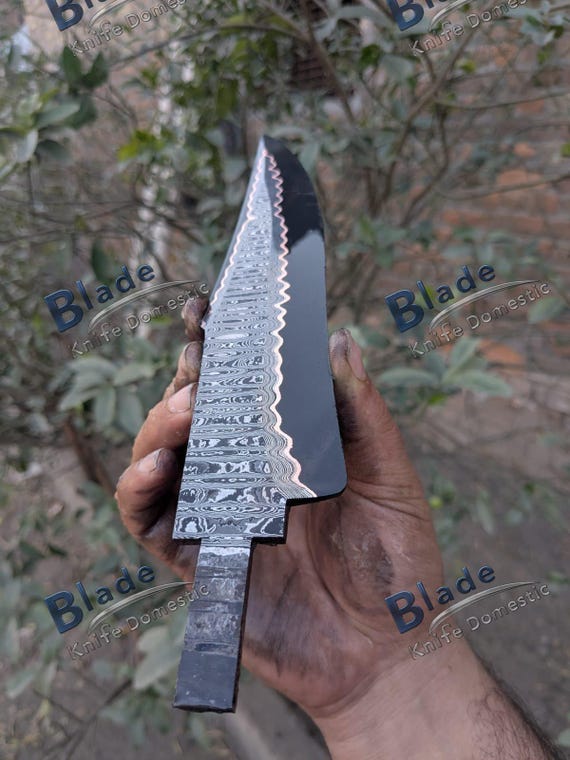 Copper San Mai Damascus Knife Blank – Hand Forged Damascus Steel Blade for Custom Knives